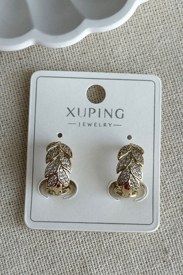 Xuping 14K Yaprak Halka Taşlı Kadın Küpe – Kararmaz | Kadın Takı Xuping Küpe - 3