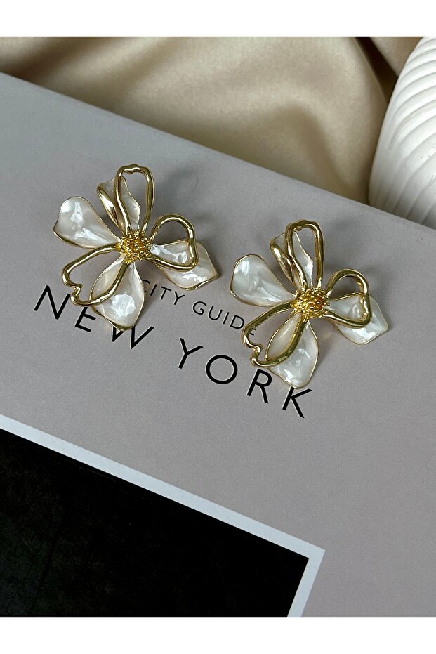 Sedefli Mx Yarımdaire Çivi Küpe - 3