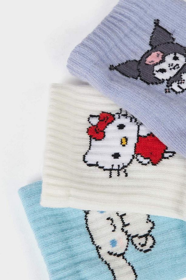 Kız Çocuk Hello Kitty 3'lü Pamuklu Uzun Çorap F6702a8ns - 5