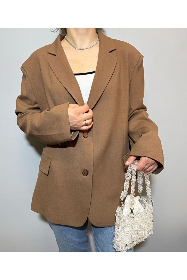 سترة بليزر مبطنة بفتحة مزدوجة كبيرة الحجم - سترة بليزر - سترة كبيرة الحجم - 1