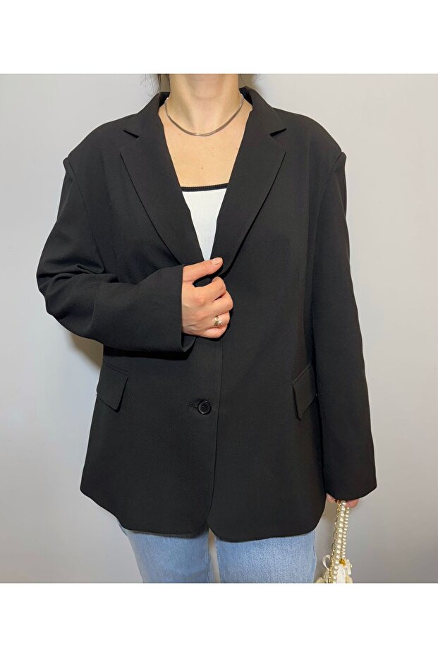 سترة بليزر مبطنة بفتحة مزدوجة كبيرة الحجم - سترة بليزر - سترة كبيرة الحجم - 2