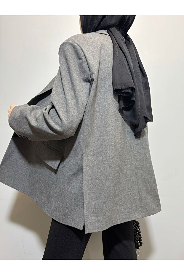 Oversize Cut Double Slit Lined Blazer Jacket - Blazer Jacket - Oversize Jacket - 5