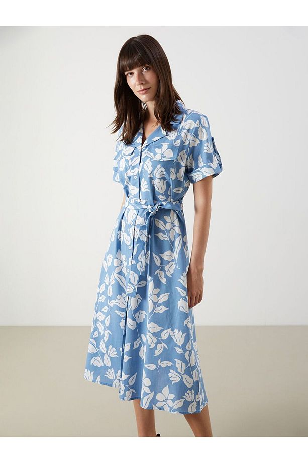 LCW Comfort Çiçekli Poplin Gömlek Elbise - 2