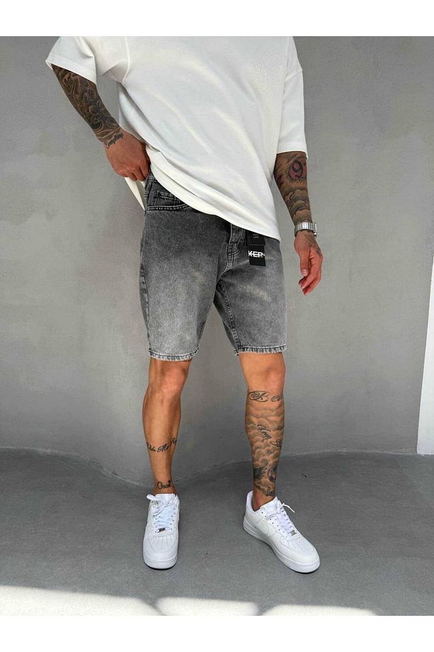 Erkek Denim Kot Kapri Şort - 3