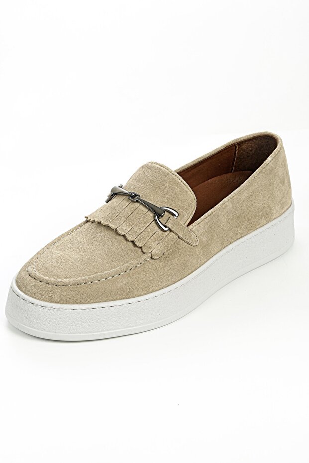 Nox Genuine Leather Handmade Men's Beige Loafer Shoes