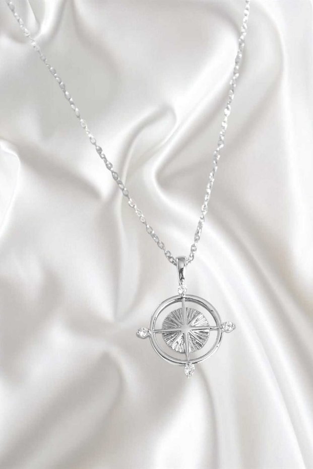 316L Steel Silver Color Chain Zircon Stone Compass Model Women's Necklace
