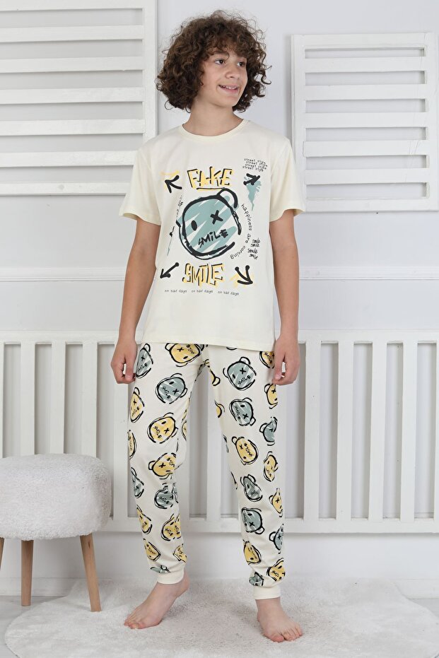 طقم بيجامة للأولاد منقوشة على شكل دب كارتوني - 4