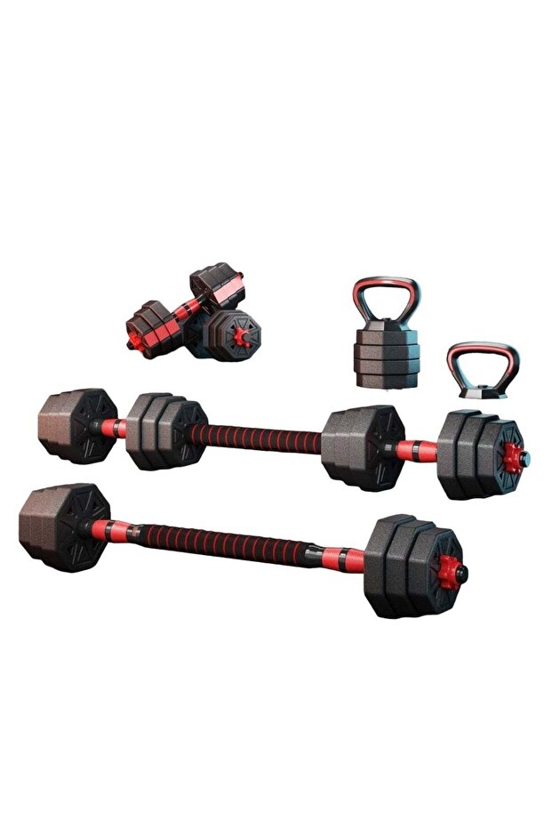 Adjustable Weightlifting Set with Dumbbells, Barbells, and Kettlebell 20KG