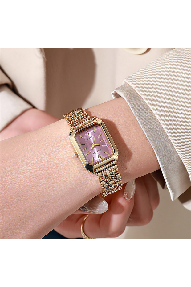 pink Luxury Ladies Fashion Quartz Watch Simple Scale Square Quality Gold Plated Women Watches Busine - 1