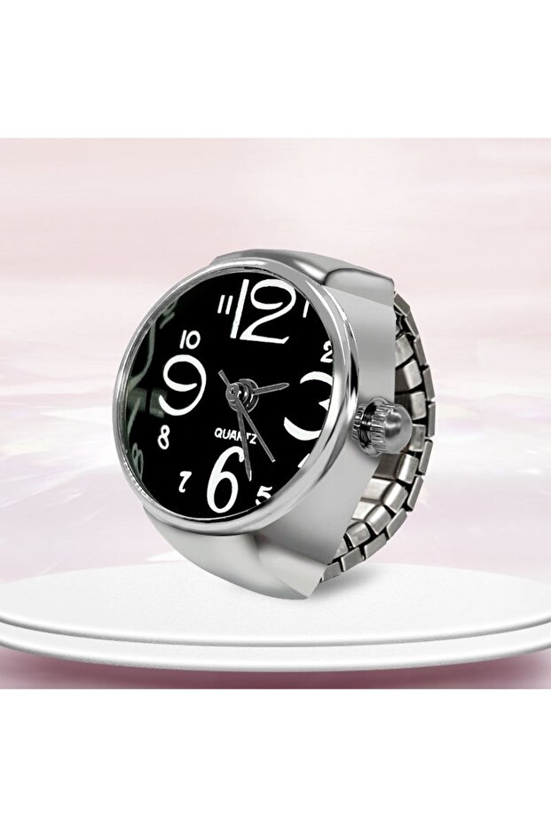 black New Ring Watch Hot Selling Creative Circular Dial Alloy Shell Finger Couple Men And Women