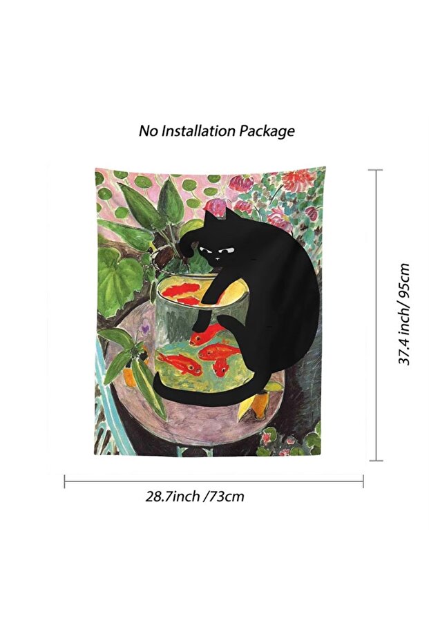 730MMx950MM 95x73cm 1pc CURIOUS KITTY Tapestry Wall Hanging Cat & Goldfish Aesthetic Room Decor Trop