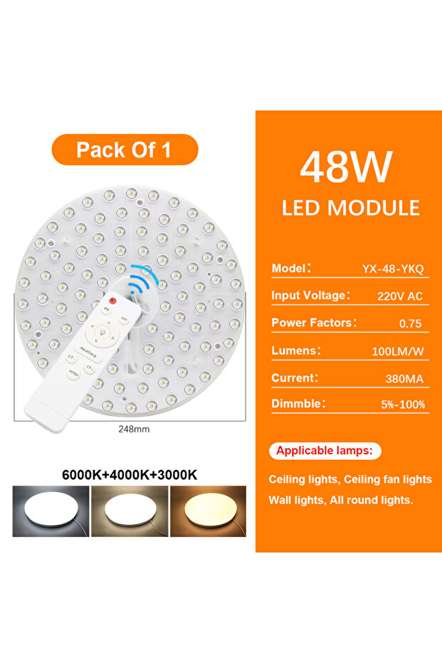 وحدة إضاءة LED بديلة لإضاءة السقف قابلة للتعتيم بقوة 48 وات، لوحة إضاءة LED قابلة للتعتيم بقوة 72 وات، لوحة إضاءة LED دائرية