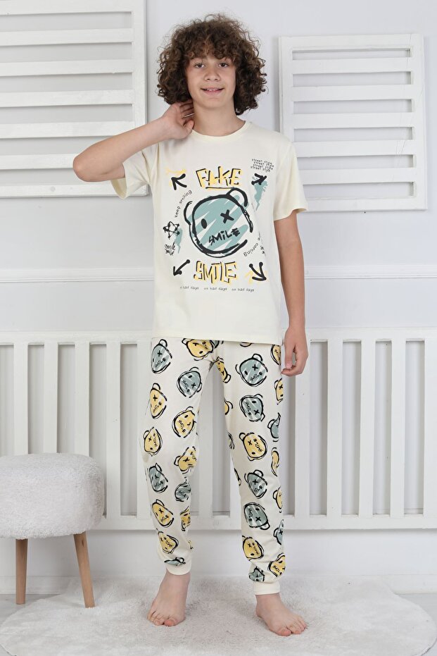 طقم بيجامة للأولاد منقوشة على شكل دب كارتوني - 6