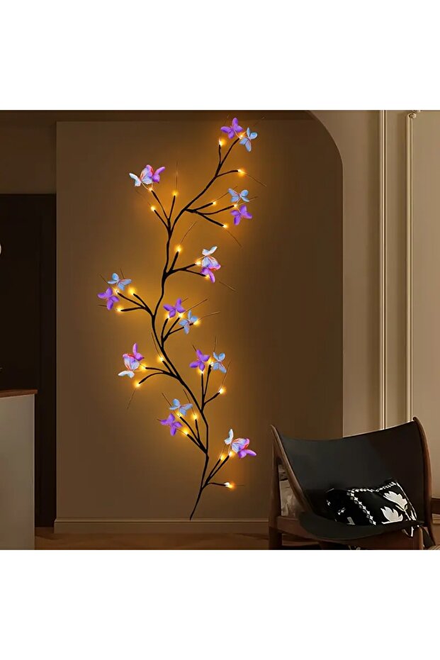 30 مصباح LED أبيض دافئ، قطعة واحدة، مصباح كرمة الصفصاف الساحر 30 LED مع فراشة، يعمل بمنفذ USB، 8 أوضاع إضاءة I