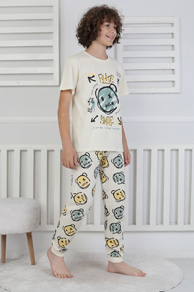 طقم بيجامة للأولاد منقوشة على شكل دب كارتوني - 8