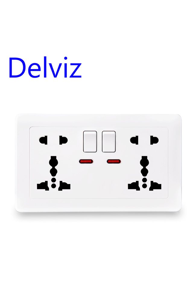 مقبس حائط مستطيل عالمي أبيض من Delviz International مزود بمقبسين وخمس فتحات للتحكم في المفتاح مع l - 1