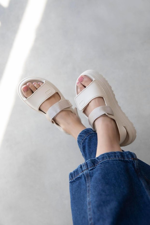 Zenya Women's Velcro Detail Sandals Beige