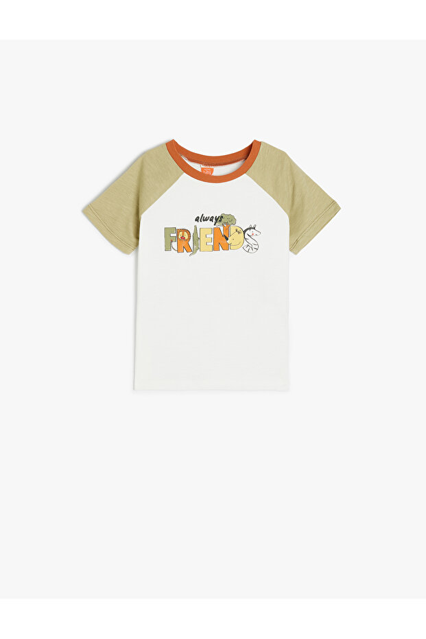 Beige Printed Cotton T-Shirt