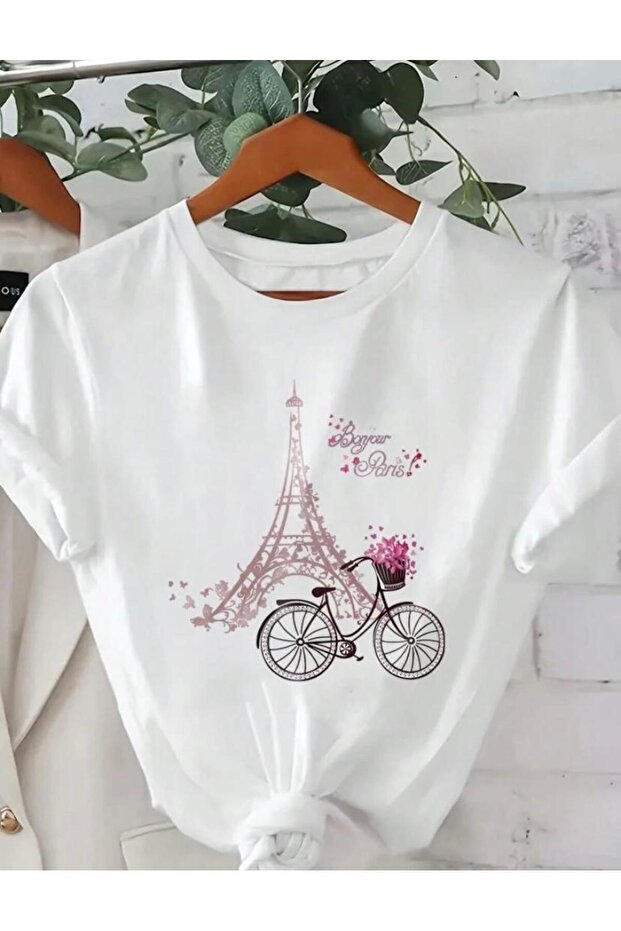 Eiffel Tower Printed Basic T-Shirt - 1