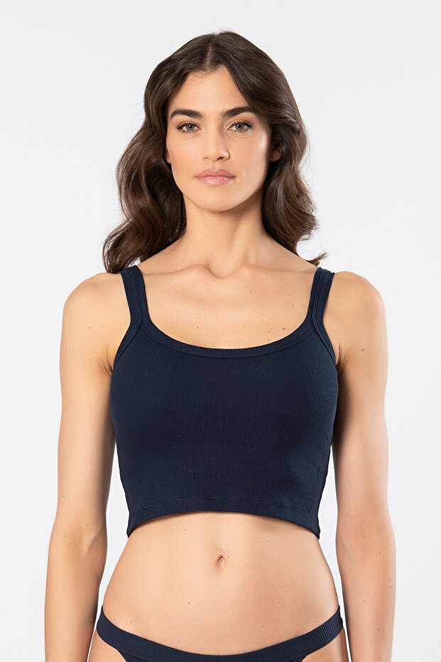 3405 Women's Strappy Ribbed Crop Tank Top