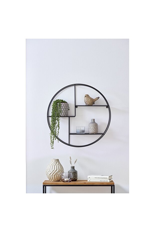 Okrúhla čierna polica, oceľ, Ø 55 x 12 cm - 3