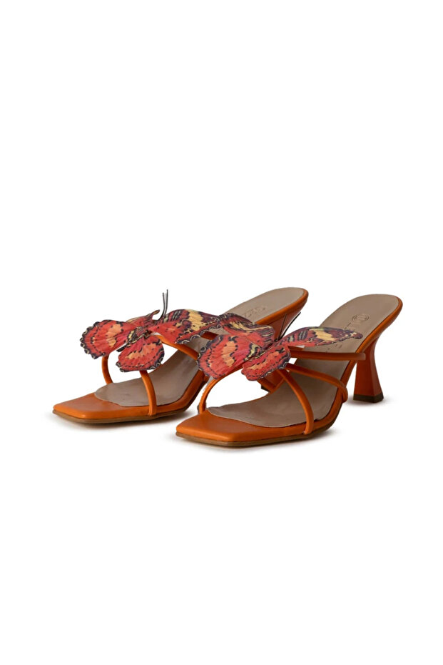 Natali Orange Butterfly Detailed Slippers