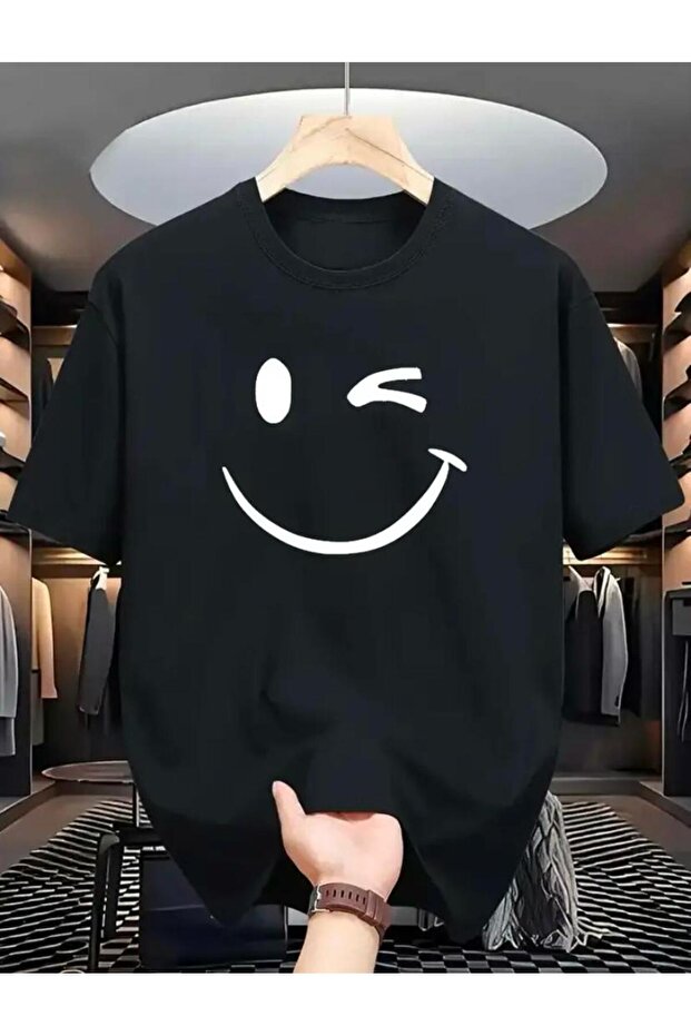 Emoji Printed Basic T-Shirt - 1