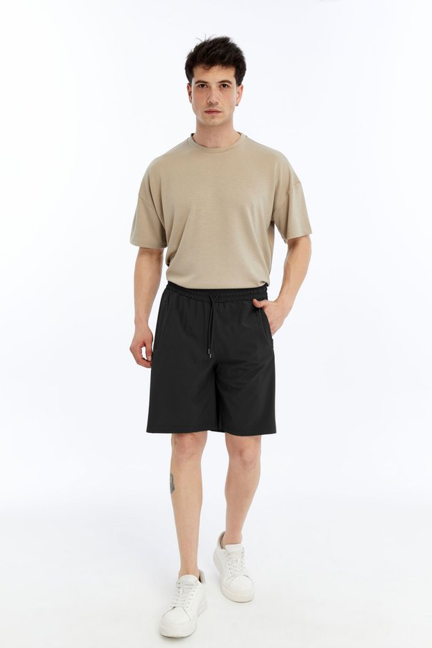 Men's Parachute Fabric Woven Casual Sports Bermuda Shorts with Zipper and Back Pocket