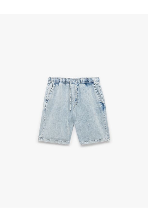 Beli Bağcıklı Cep Detaylı Bermuda Oversize Jean Şort - 4