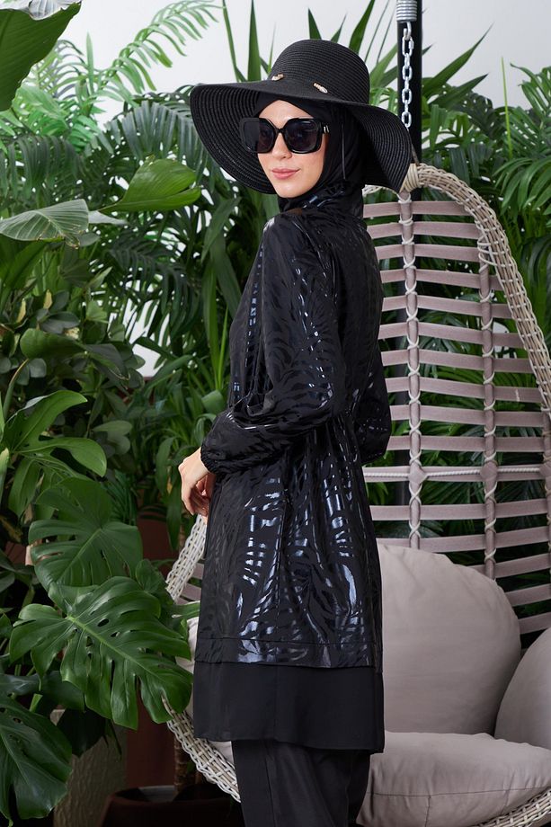 MOODBASİC SWİMWEAR TÜLLÜ PARLAK ŞERİTLİ TESETTÜR MAYO - 4