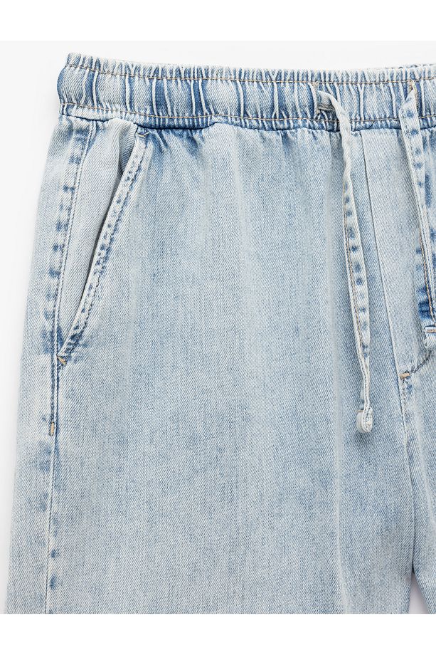 Beli Bağcıklı Cep Detaylı Bermuda Oversize Jean Şort - 6