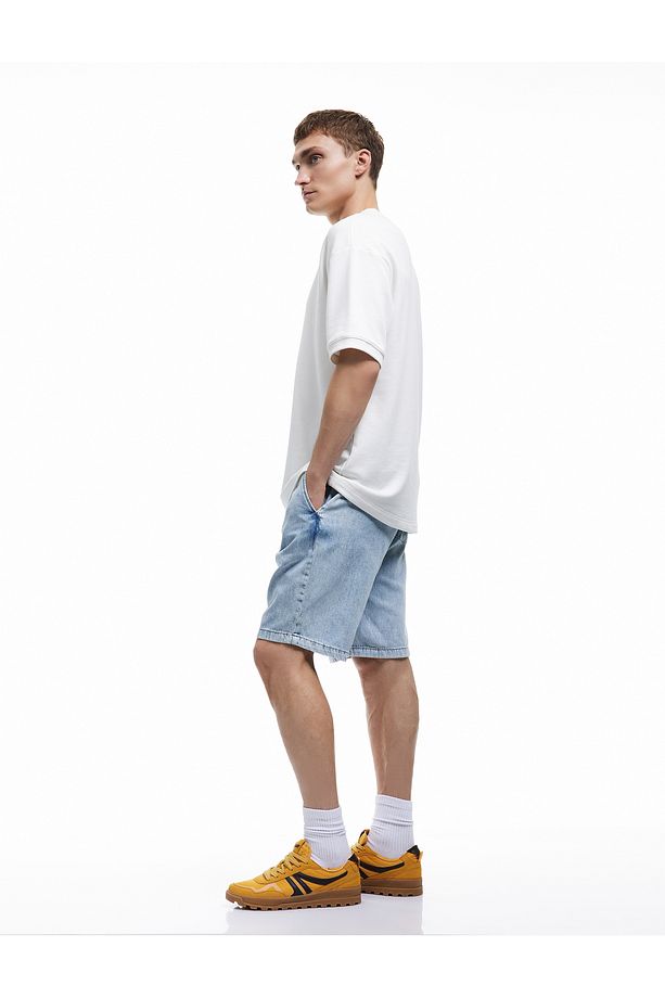 Beli Bağcıklı Cep Detaylı Bermuda Oversize Jean Şort - 2