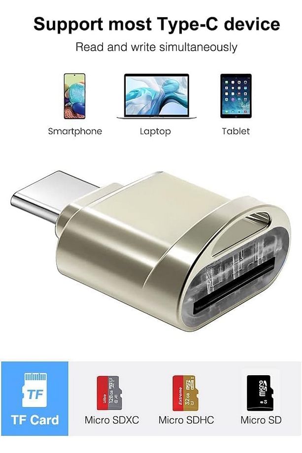 Type-C To Micro SD/TF Metal Card Reader Okuyucu Adaptörü iPhone/Samsung/Xiaomi/Macbook/iPad/TabletPC - 3