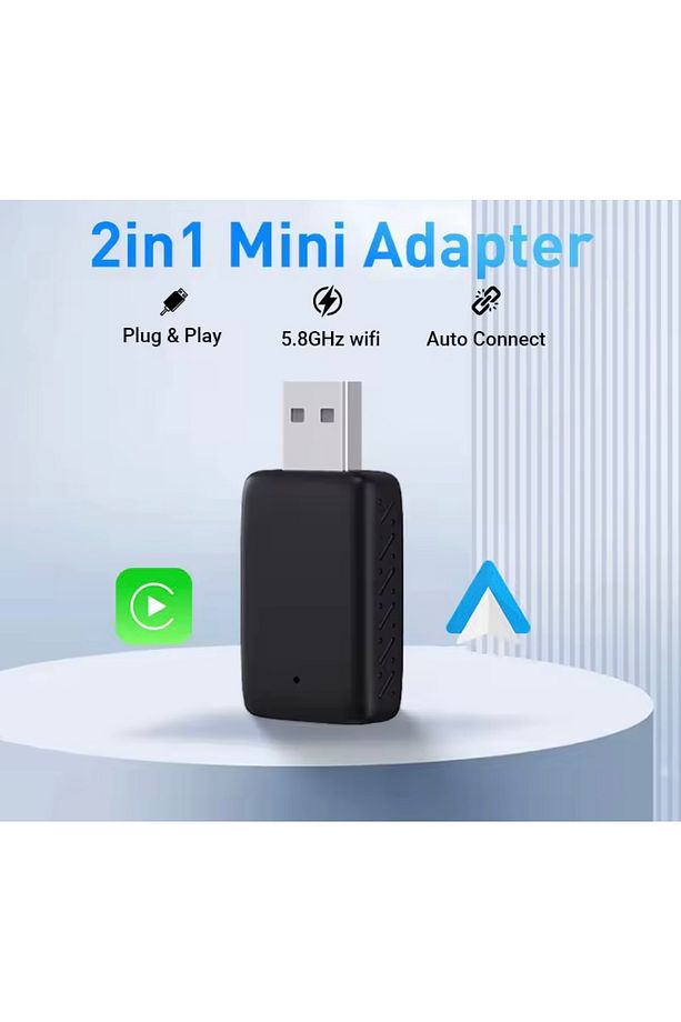 Kablosuz Car Play Adaptörü Android Cihazlar Için, Wireless Carplay Çevirici 2 in 1 - 1