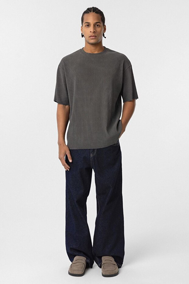 Yıkamalı Ottoman Basic Oversize Tişört Haki - 1