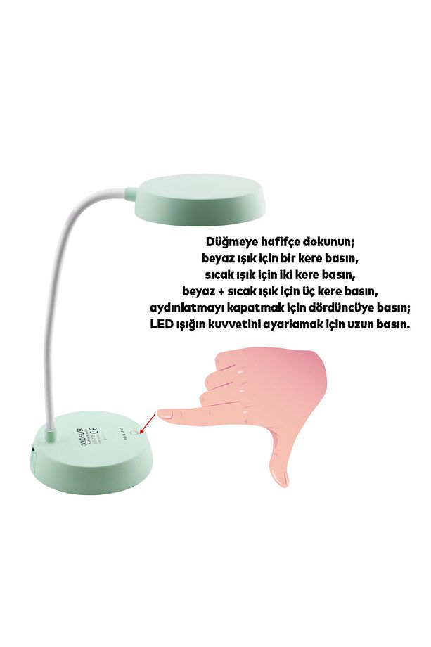 Şarjlı Akrobat 360° Masa Üstü Yeşil Renk Lamba 3 Kademe Dokunmatik Çalışma Okuma Işığı Soft Işık - 3