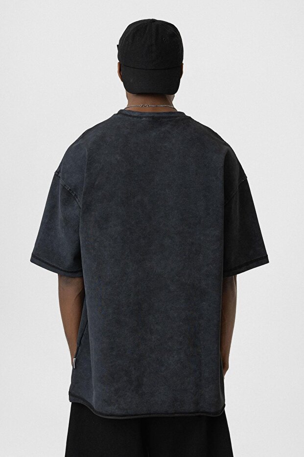 تي شيرت أساسي كبير الحجم قابل للغسل باللون الأسود - 5