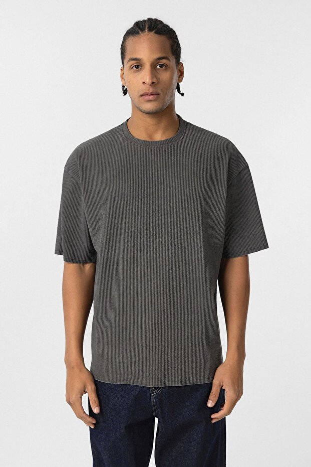 Yıkamalı Ottoman Basic Oversize Tişört Haki - 3