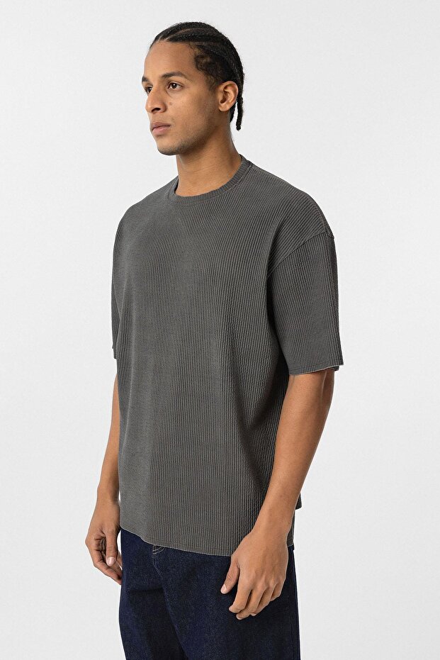 Yıkamalı Ottoman Basic Oversize Tişört Haki - 4