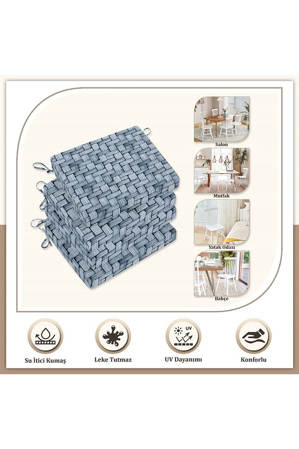 Canvas Tekli Wicker Sıvı Geçirmez Leke Tutmaz Fermuarlı Bağcıklı Sandalye Minderi 40 x 40 cm - 1