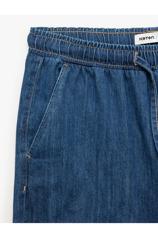 Beli Bağcıklı Cep Detaylı Bermuda Oversize Jean Şort - 7