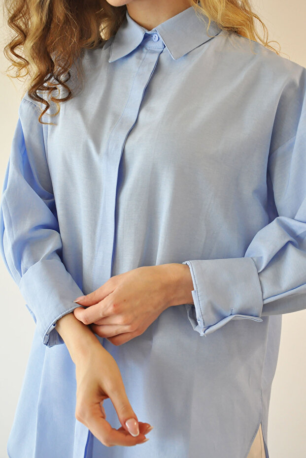 Basic Poplin Gömlek - Mavi - 3