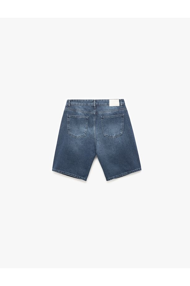 Normal Bel Pamuklu Bermuda Oversize Jean Şort - 5