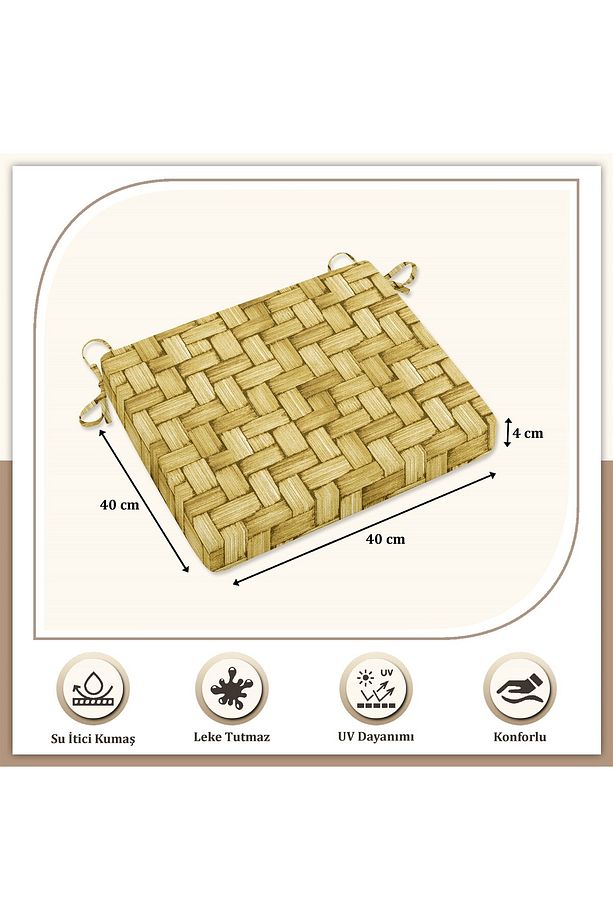 Canvas Tekli Wicker Sıvı Geçirmez Leke Tutmaz Fermuarlı Bağcıklı Sandalye Minderi 40 x 40 cm - 4