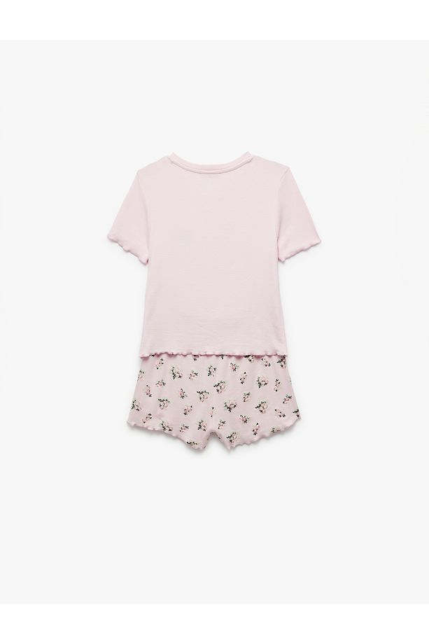 Viskon Kumaş Bisiklet Yaka Kısa Kollu Çiçekli Şortlu Pijama Takımı - 5