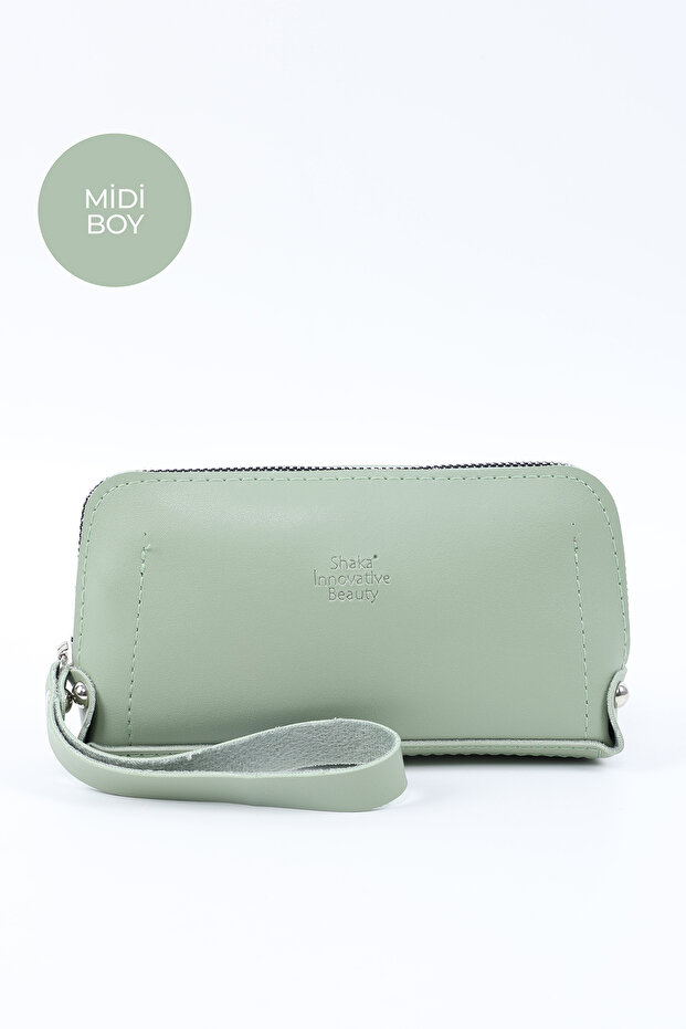 Mint Green Shk222 Faux Leather, Zippered, 4 Compartments, Strap Phone Wallet and Handbag