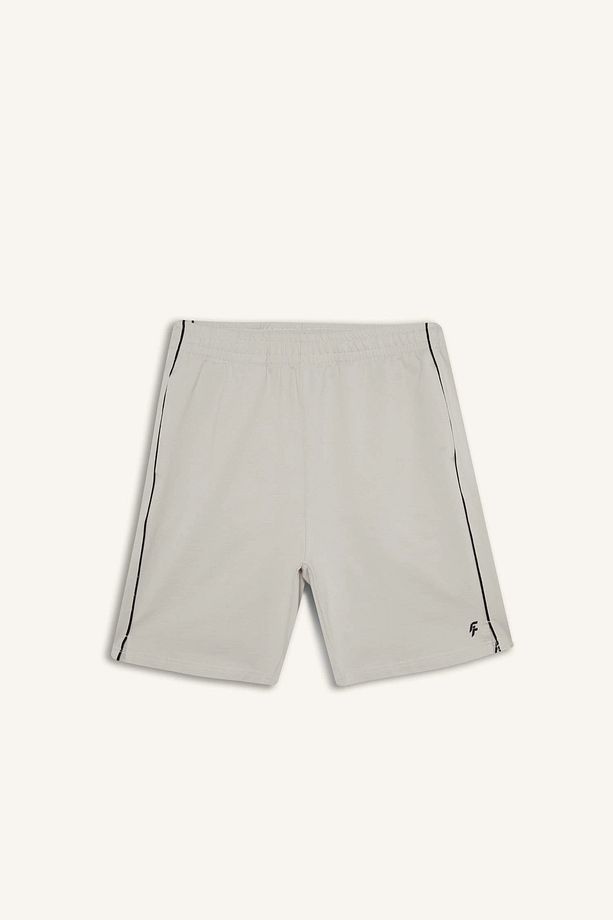 D7842 Bej DeFactoFit Standart Fit Sporcu Kısa Paça Şort - 1