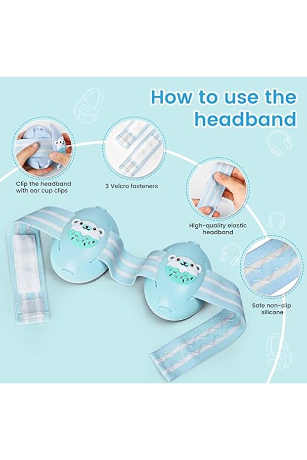 Chrániče sluchu 2 v 1 pre bábätká 3-48 mesiacov, mäkký elastický hlavový most, ochrana sluchu, zníženie hluku 25 dB, modré - 6