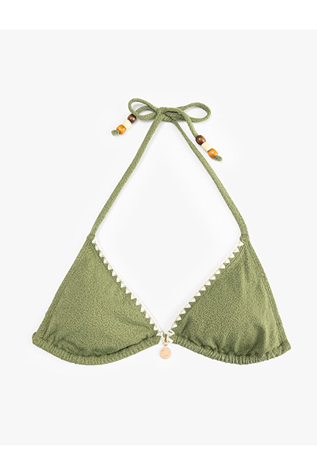 Crochet Detailed Beaded Triangle Bikini Top