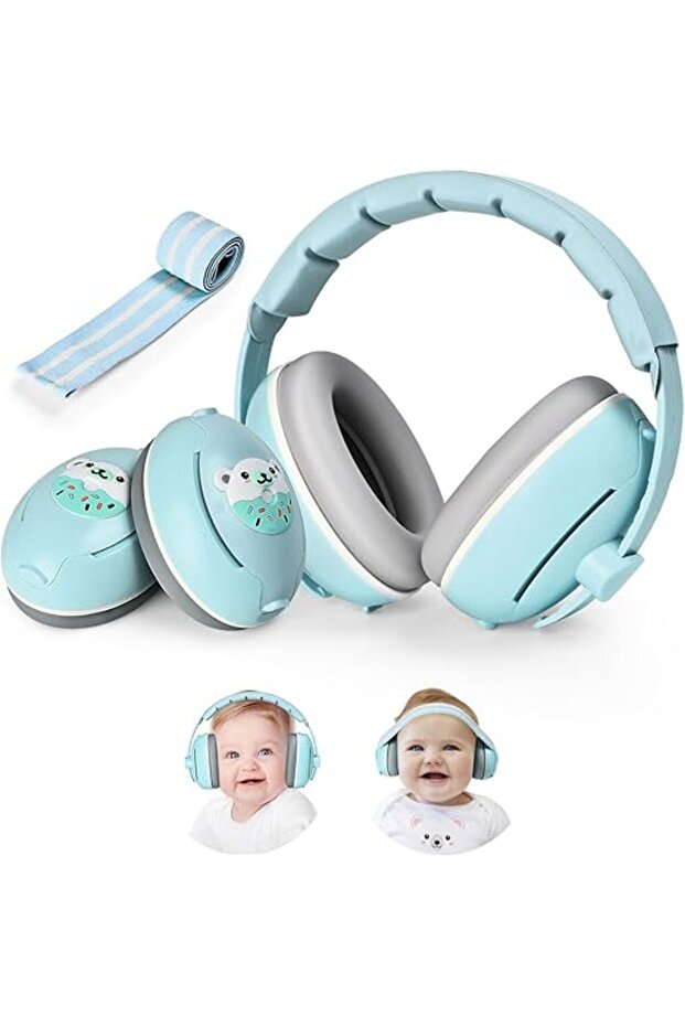 Chrániče sluchu 2 v 1 pre bábätká 3-48 mesiacov, mäkký elastický hlavový most, ochrana sluchu, zníženie hluku 25 dB, modré - 1